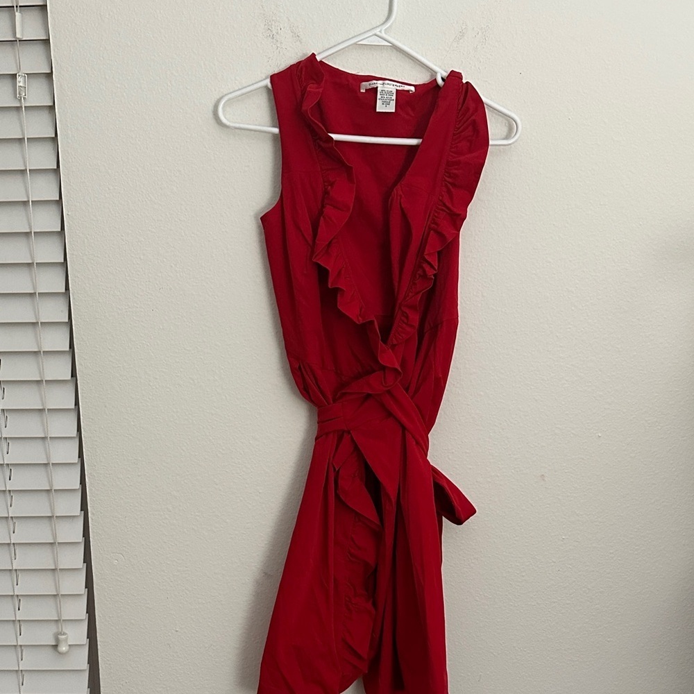 Red Ruffled Sleeveless wrap dress